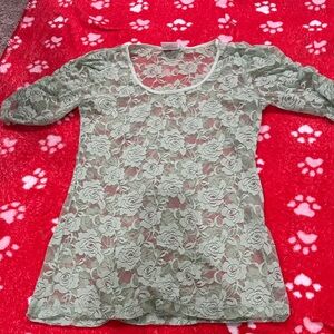 Floral Lace Blouse - Soft Green